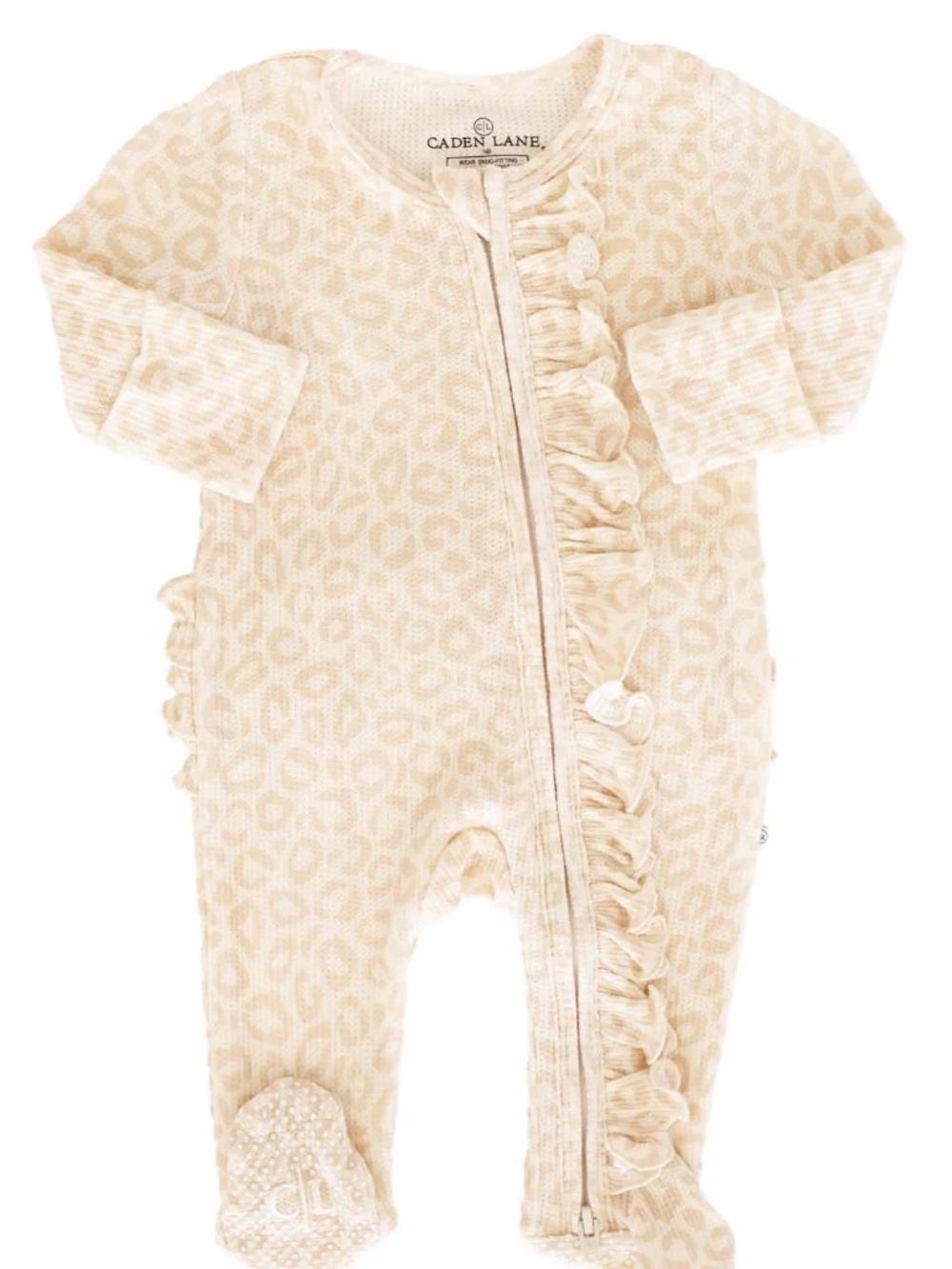 Leopard Bamboo ruffle zipper footie